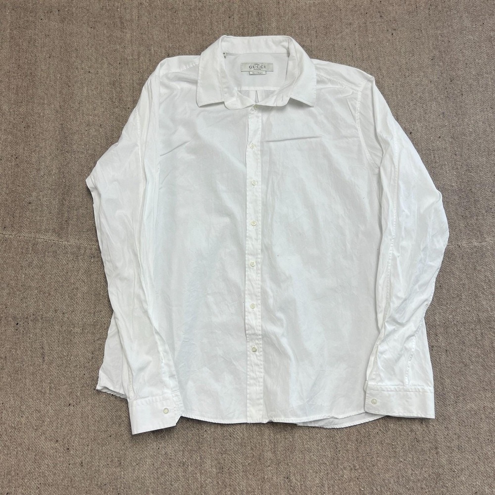 Gucci Uniform Button Up Shirt Mens 48 White Long Sleeve